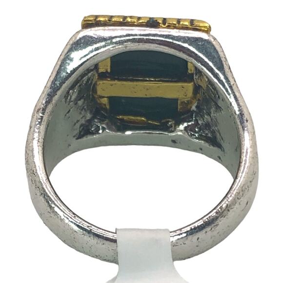 Silver and Gold Boho Ring with Green Stone - Size 8.5 - Picture 6 of 7